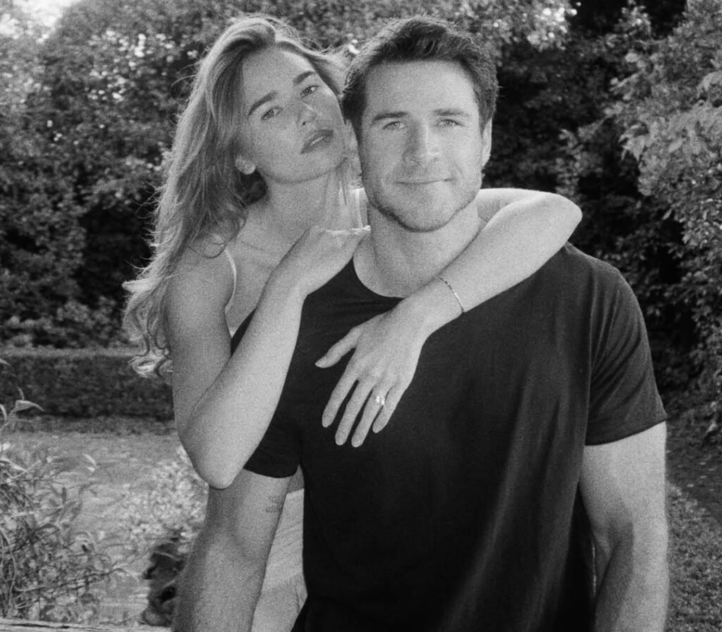 Gabriella Brooks showing diamond engagement ring on Instagram with Liam Hemsworth